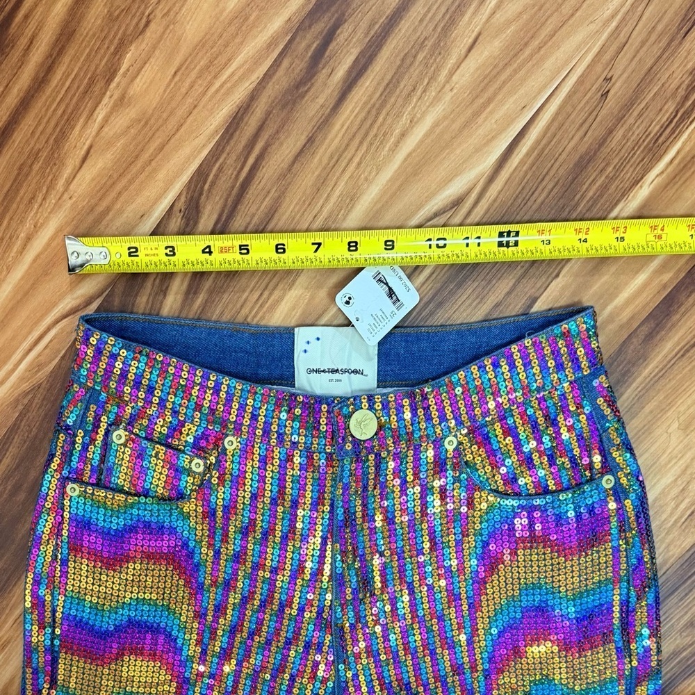 ⚡️ Free People x One Teaspoon Multicolor Sequin / Denim Pants - Size 25 - New ⚡️ - Picture 7 of 9